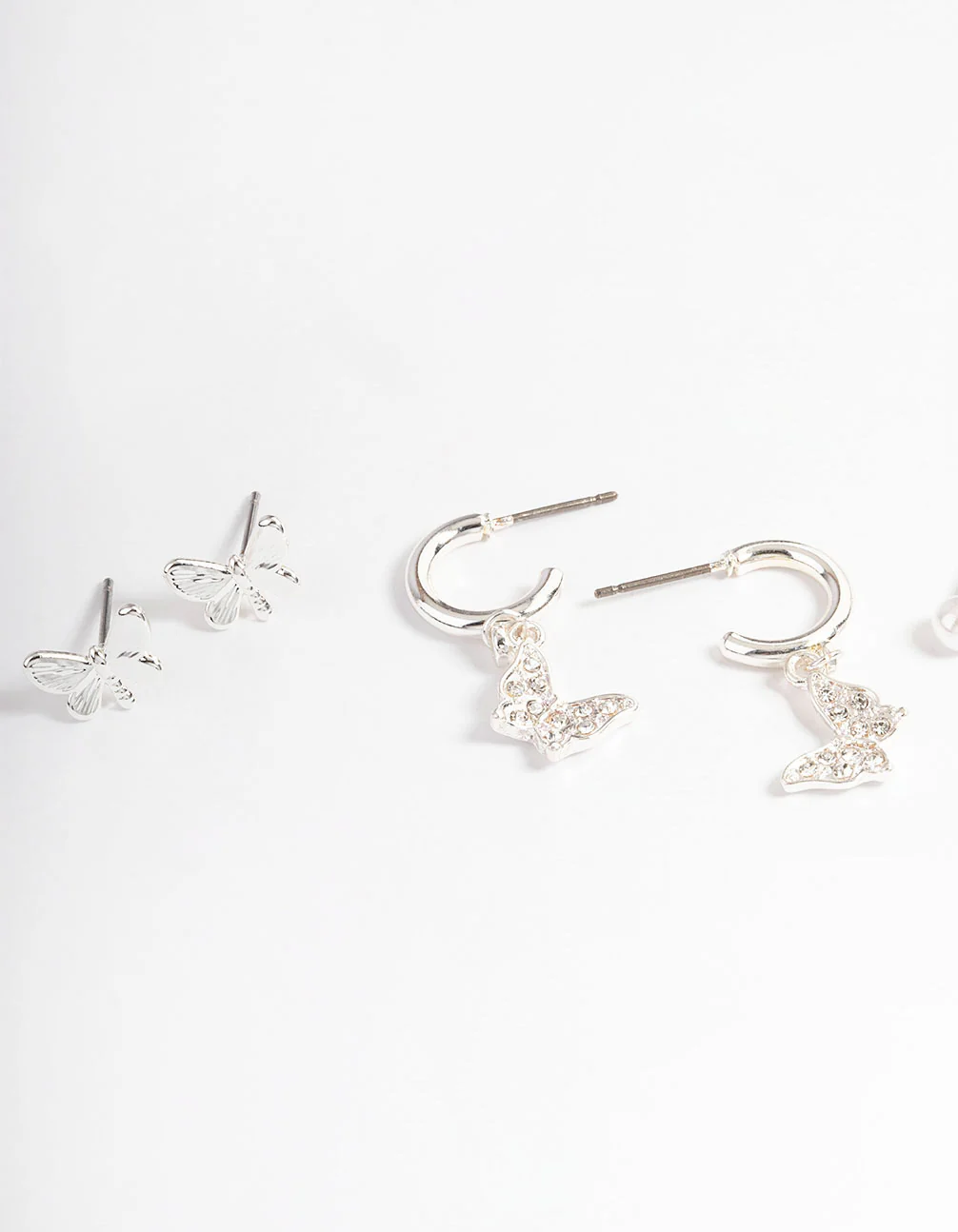 Silver Crystal Butterfly & Pearl Earrings 4-Pack - Image 2