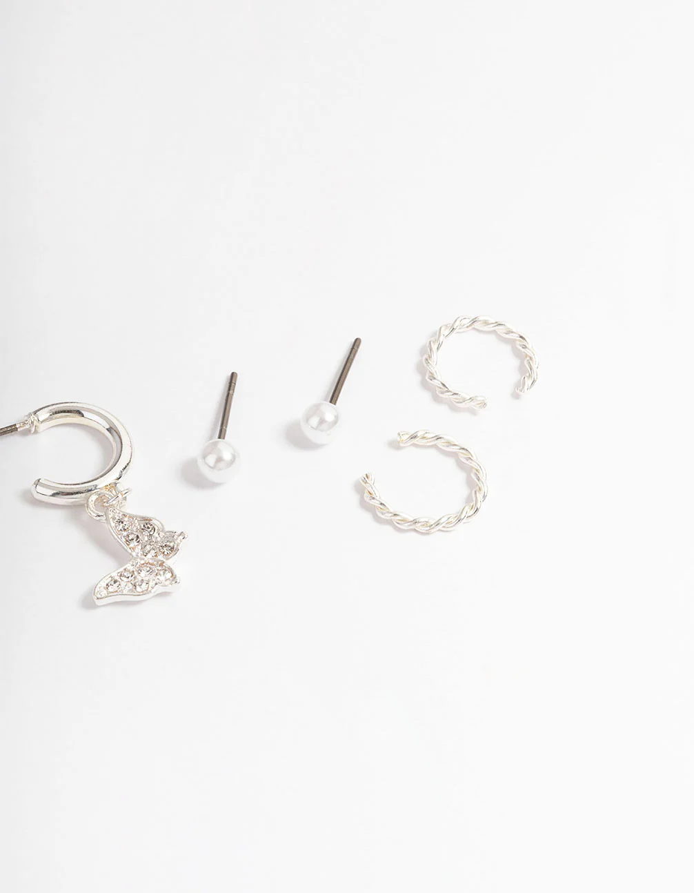 Silver Crystal Butterfly & Pearl Earrings 4-Pack - Image 3