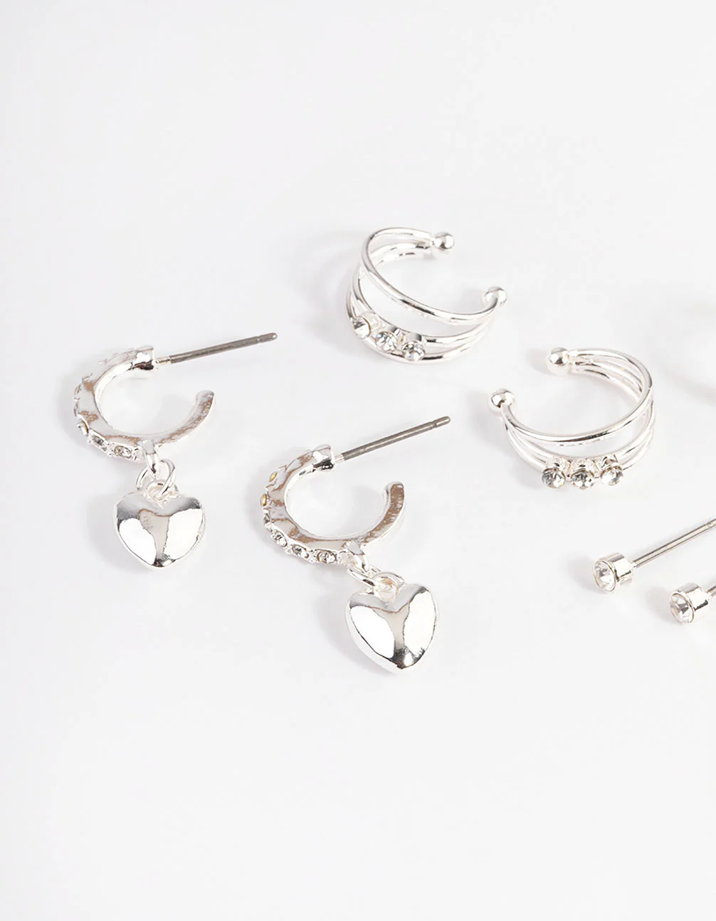 Silver Crystal Puffed Heart Earrings 4-Pack - Image 2