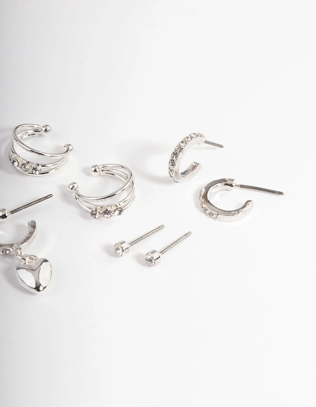 Silver Crystal Puffed Heart Earrings 4-Pack - Image 3