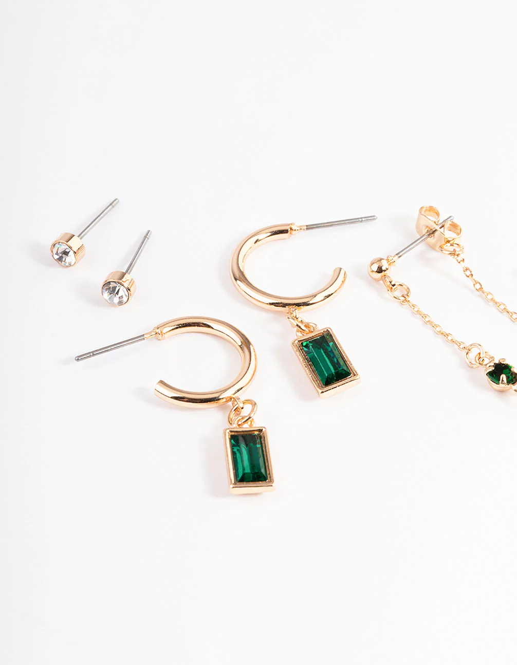 Green Diamante Baguette Earrings 4-Pack - Image 2