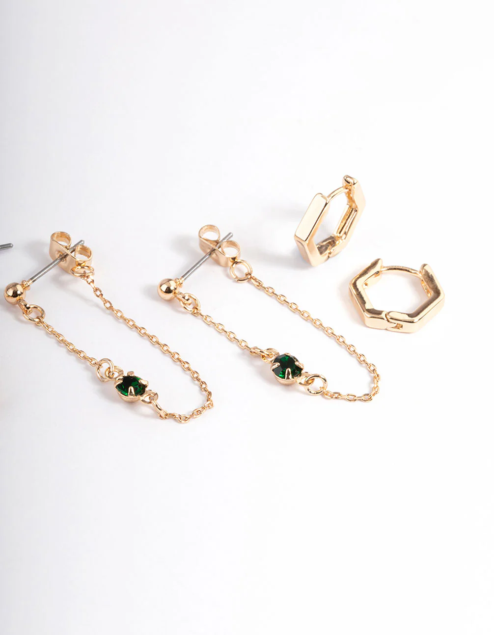Green Diamante Baguette Earrings 4-Pack - Image 3