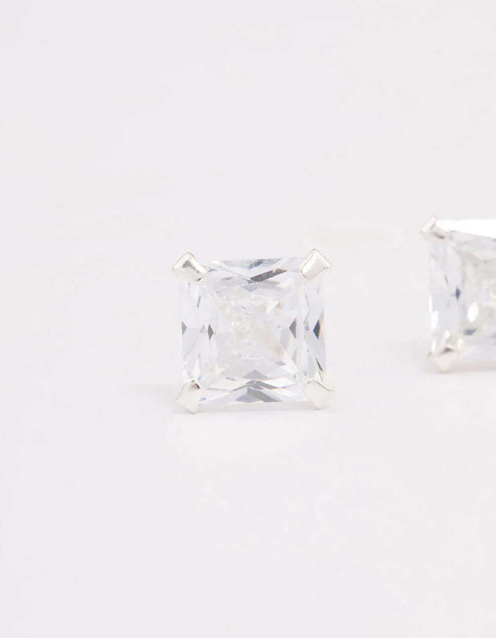 Sterling Silver Square Cubic Zirconia Stud Earrings - Image 2
