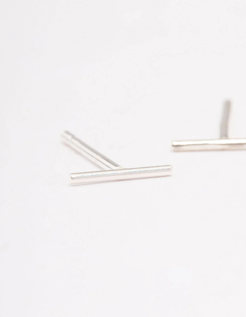 Sterling Silver Plain Bar Stud Earrings - Image 2