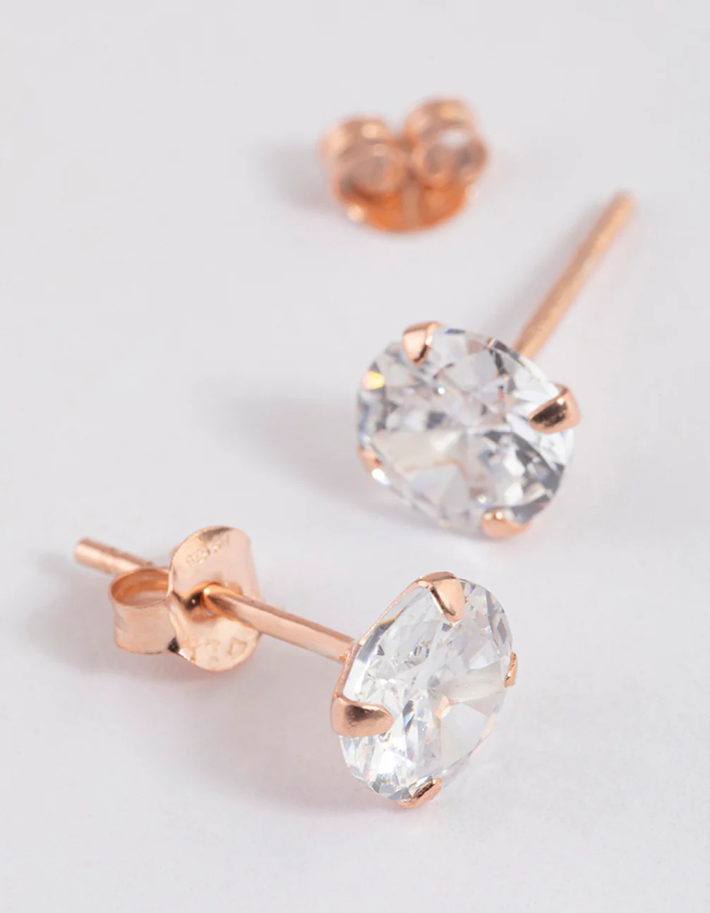 Rose Gold Plated Sterling Silver Cubic Zirconia Stud Earrings - Image 2