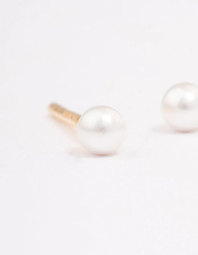 Gold Plated Sterling Silver Pearl Stud Earrings 3mm - Image 2