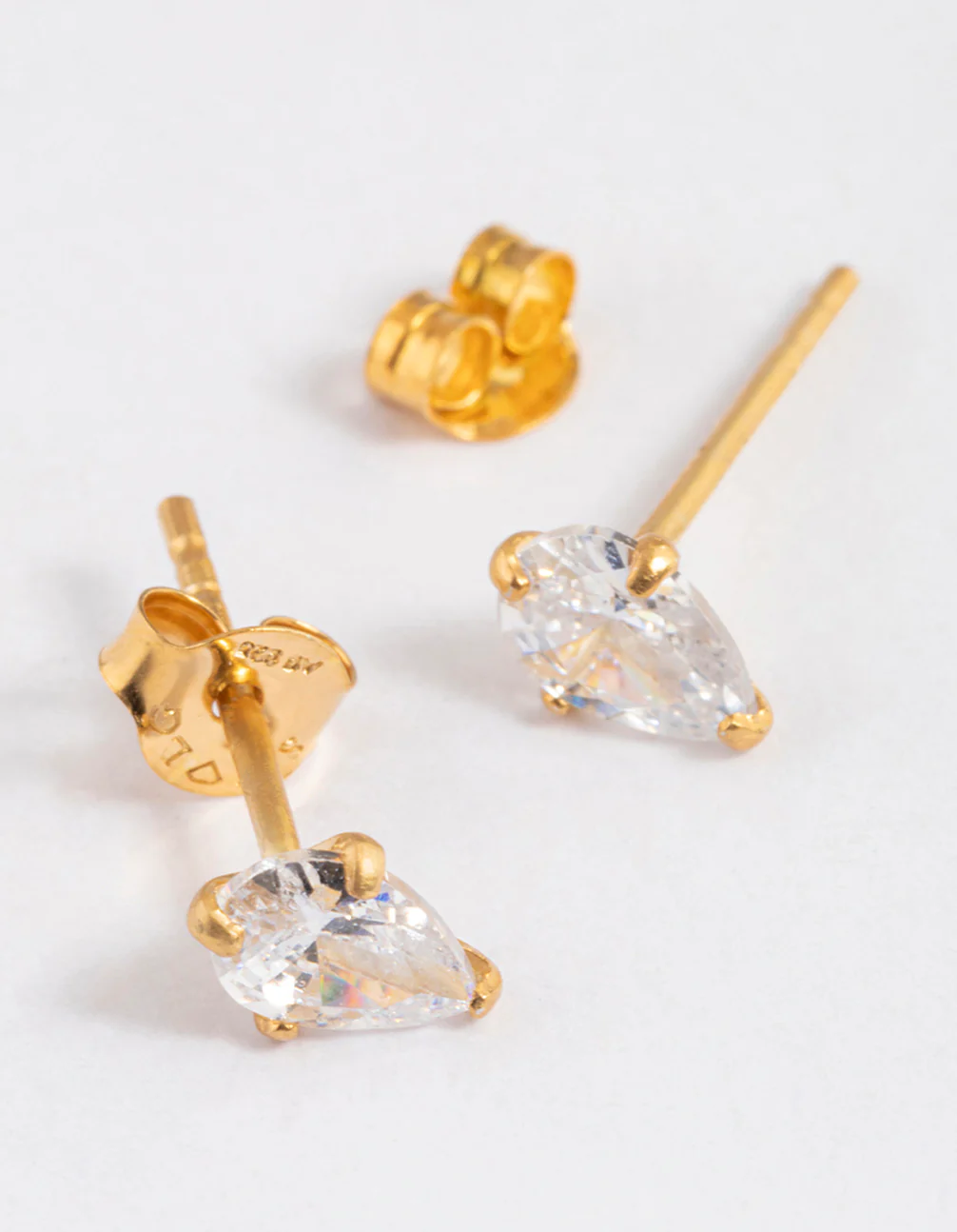 Gold Plated Sterling Silver Pear Cubic Zirconia Stud Earrings - Image 2