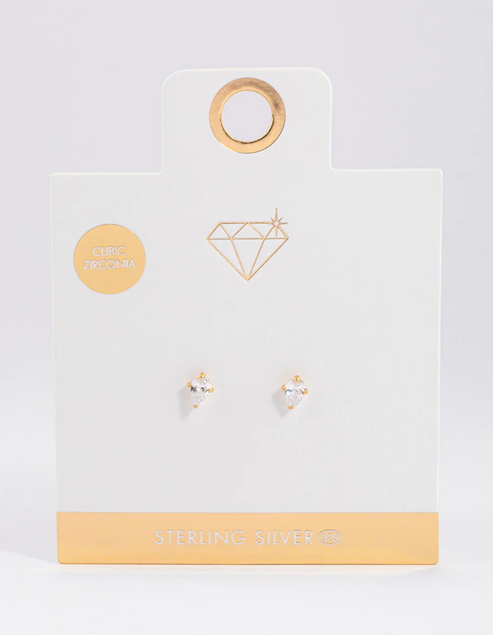 Gold Plated Sterling Silver Pear Cubic Zirconia Stud Earrings - Image 4