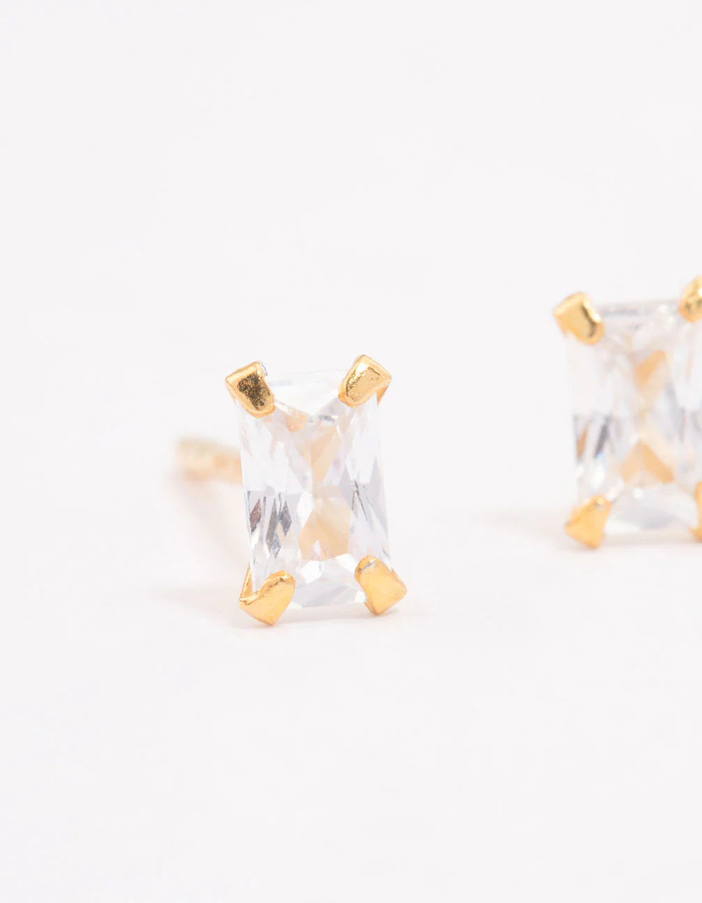 Gold Plated Sterling Silver Baby Baguette Stud Earrings - Image 2