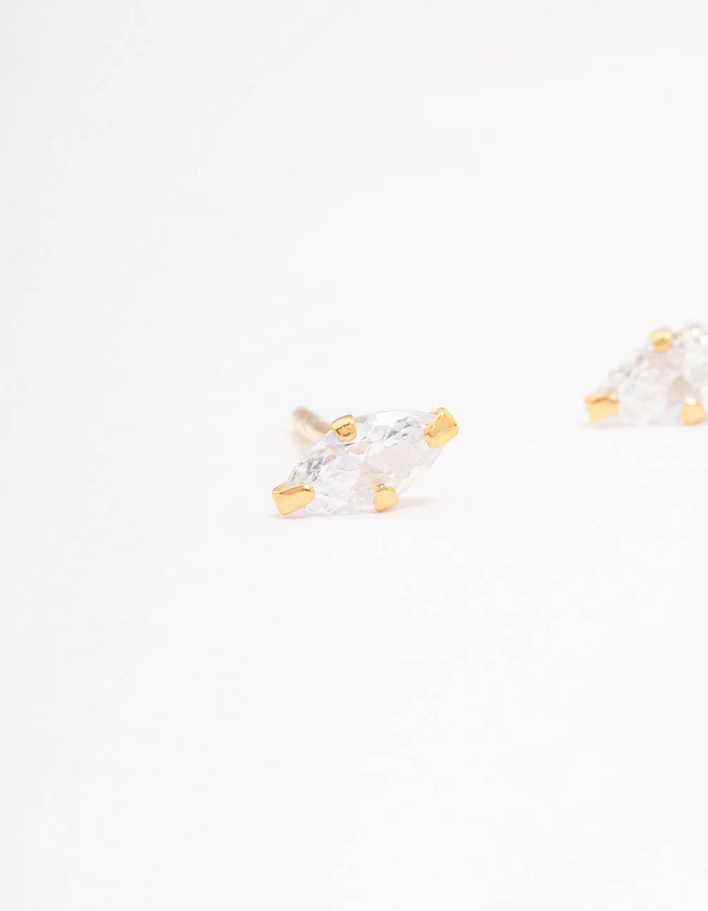 Gold Plated Sterling Silver Baby Marquise Stud Earrings - Image 2