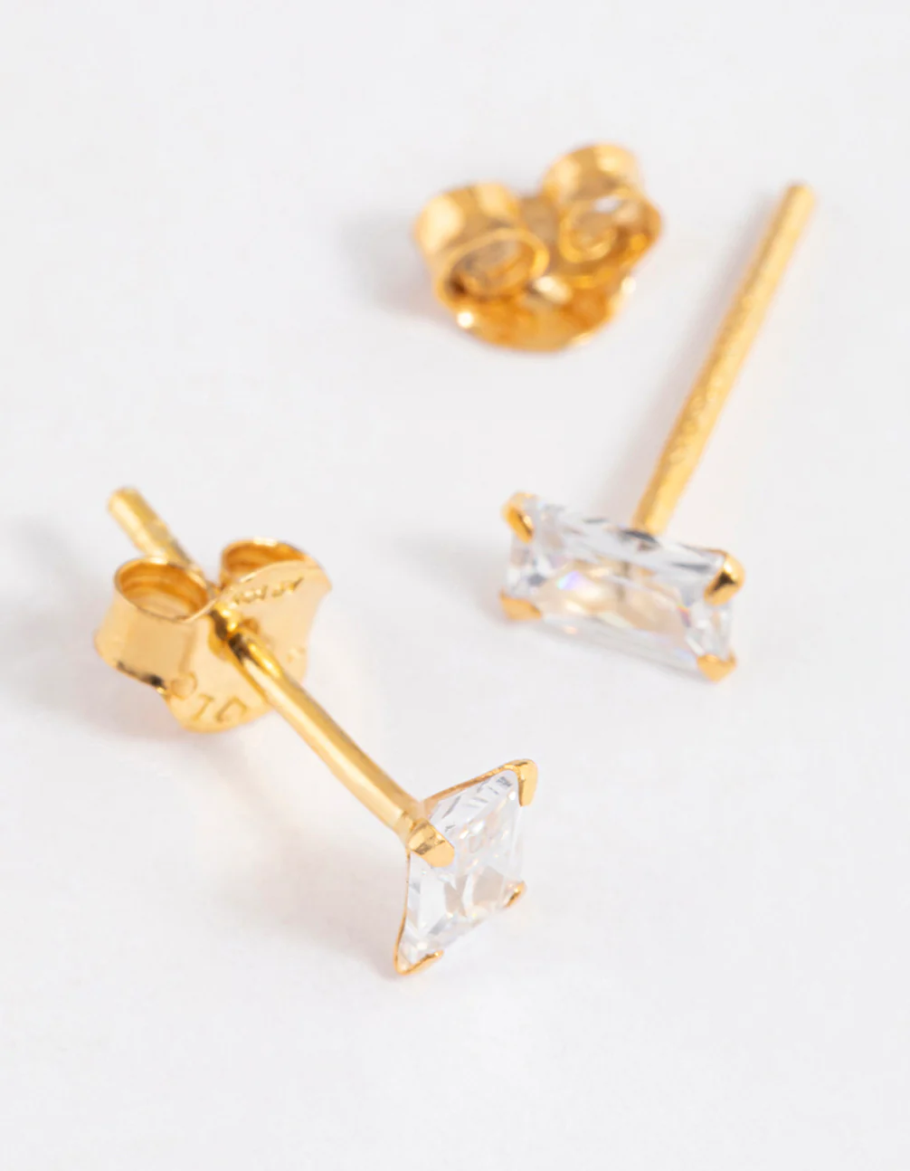 Gold Plated Sterling Silver Baguette Stud Earrings - Image 2