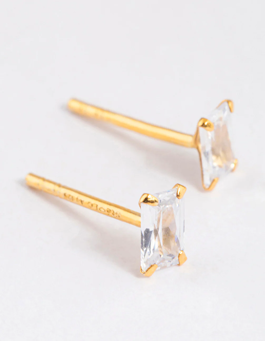 Gold Plated Sterling Silver Baguette Stud Earrings - Image 3