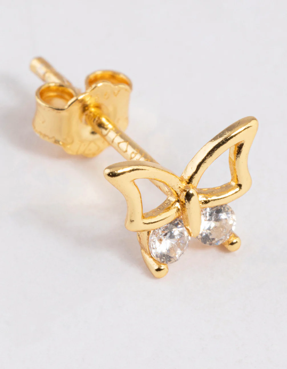 Gold Plated Sterling Silver Diamante Butterfly Stud Earrings - Image 2