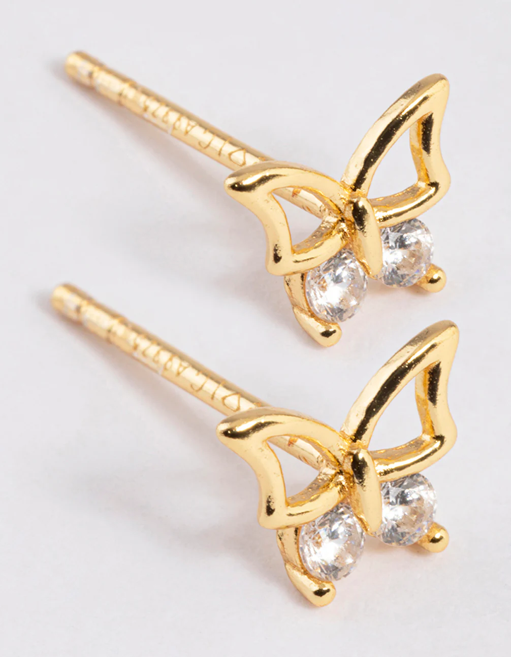 Gold Plated Sterling Silver Diamante Butterfly Stud Earrings - Image 3
