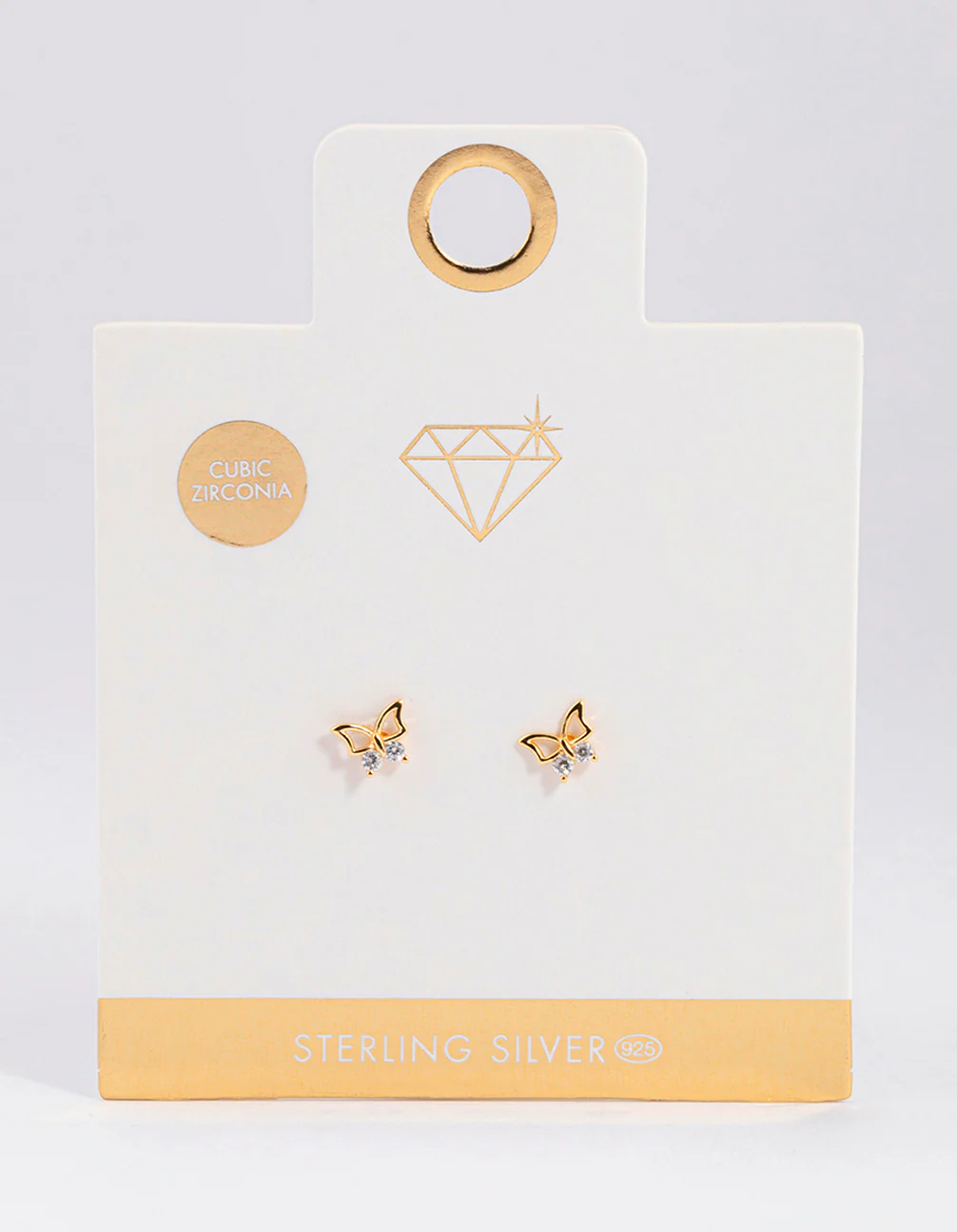 Gold Plated Sterling Silver Diamante Butterfly Stud Earrings - Image 4