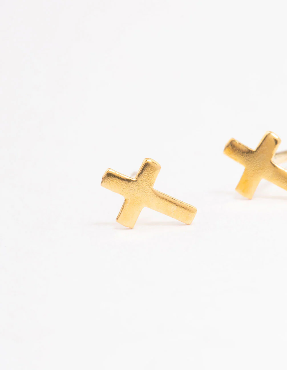 Gold Plated Sterling SIlver Mini Cross Stud Earrings - Image 2