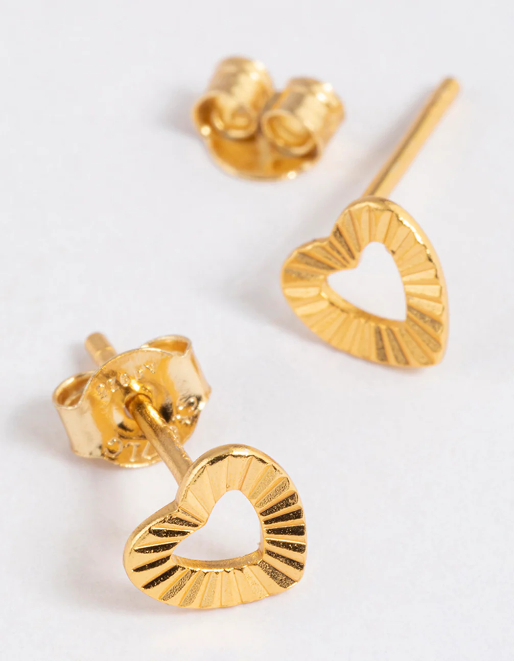 Gold Plated Sterling Silver Sunray Heart Stud Earrings - Image 2