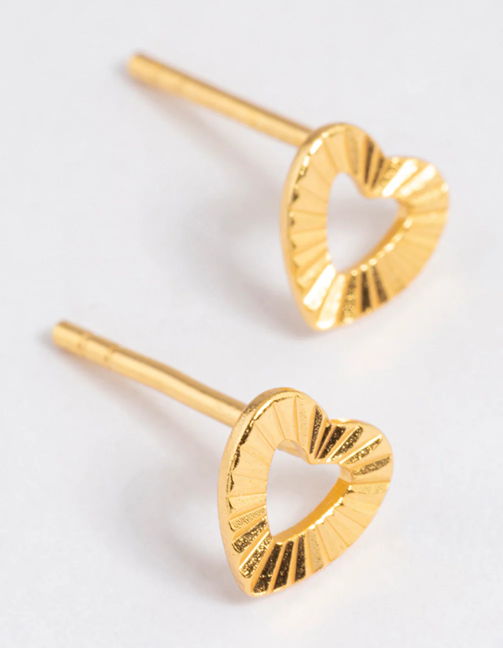 Gold Plated Sterling Silver Sunray Heart Stud Earrings - Image 3