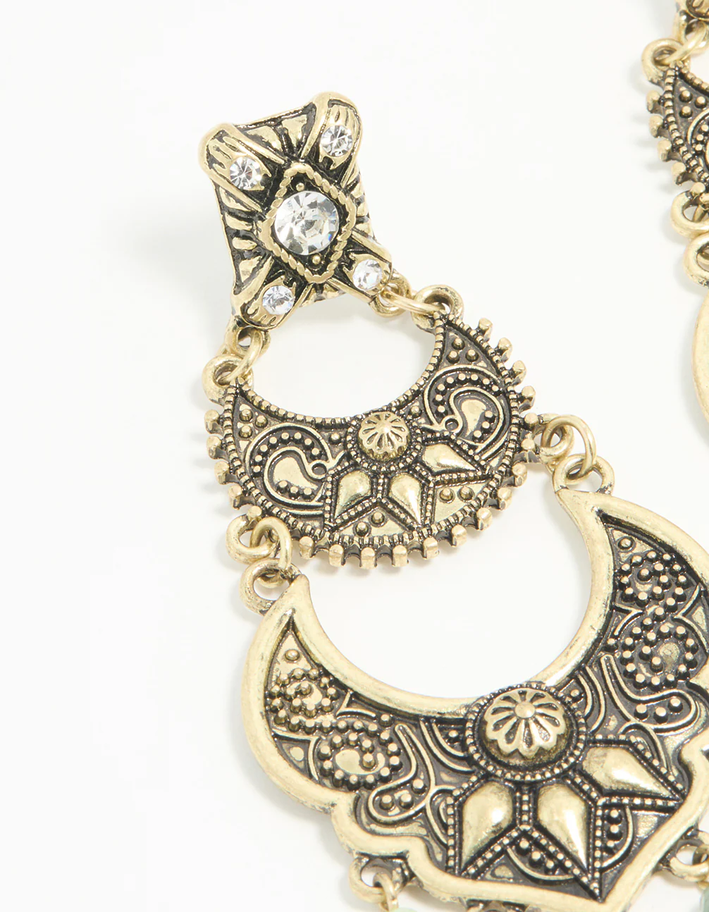 Antique Gold Beaded Textured Drop Earrings - Image 4