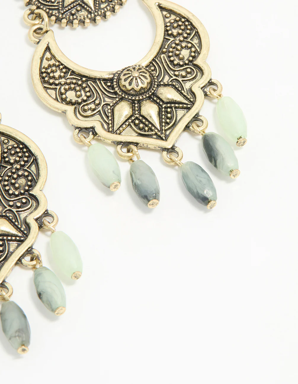 Antique Gold Beaded Textured Drop Earrings - Image 5