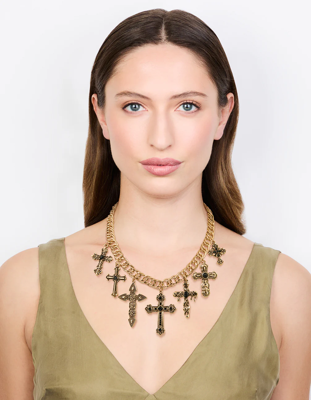 Antique Gold Black Metallic Cross Charm Necklace - Image 3