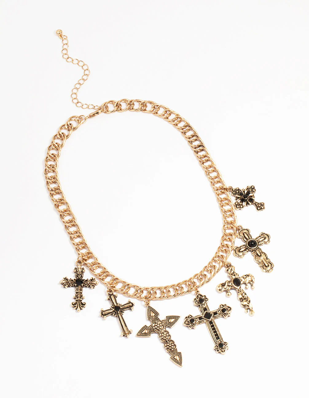 Antique Gold Black Metallic Cross Charm Necklace - Image 4