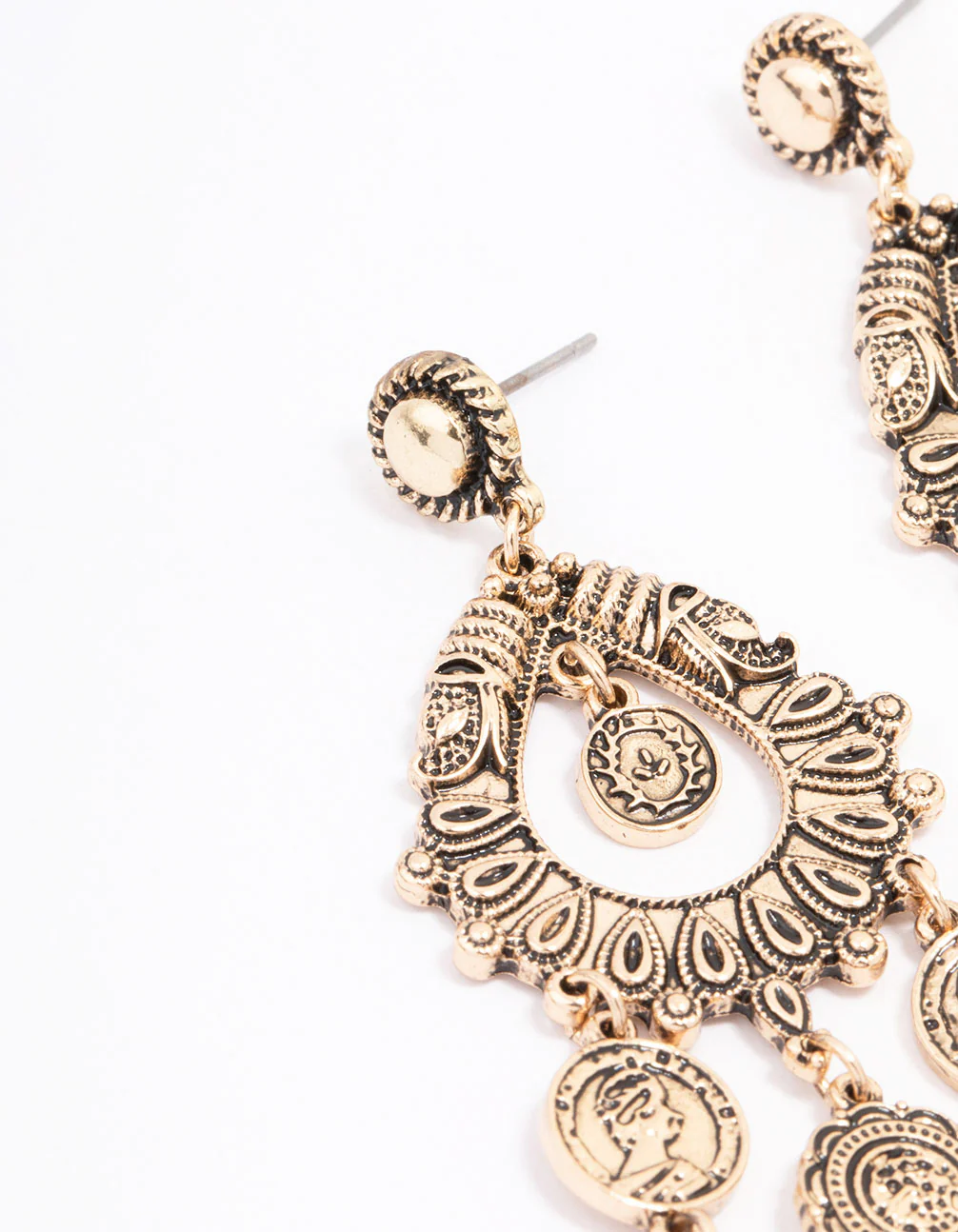 Antique Gold Coin Droplet Earrings - Image 2
