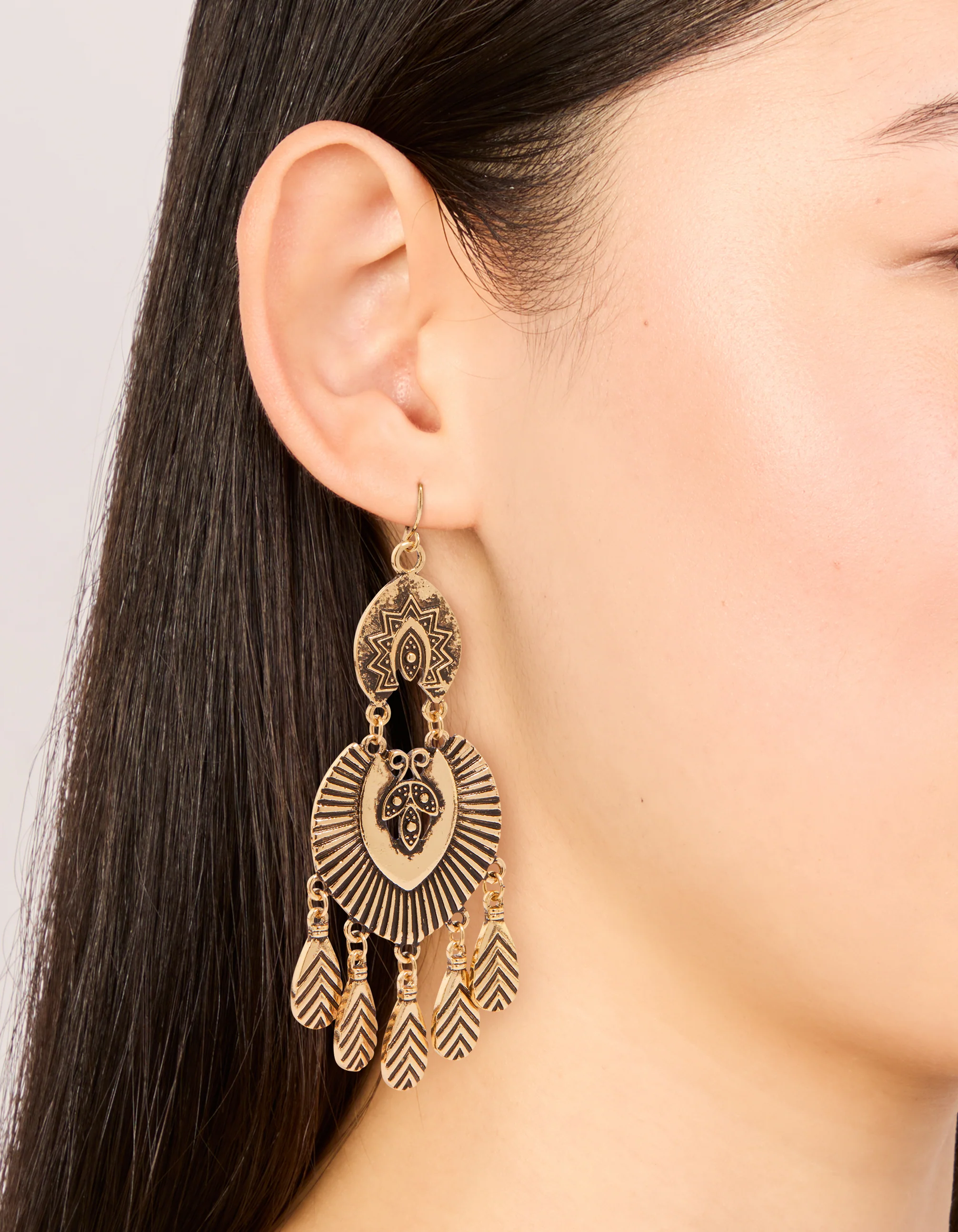 Antique Gold Dreamcatcher Drop Earrings - Image 2