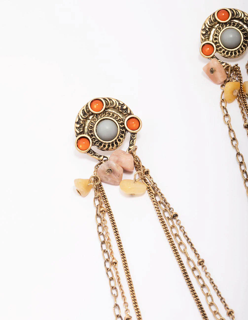 Antique Gold Hanging Stone Drop Earrings - Image 2