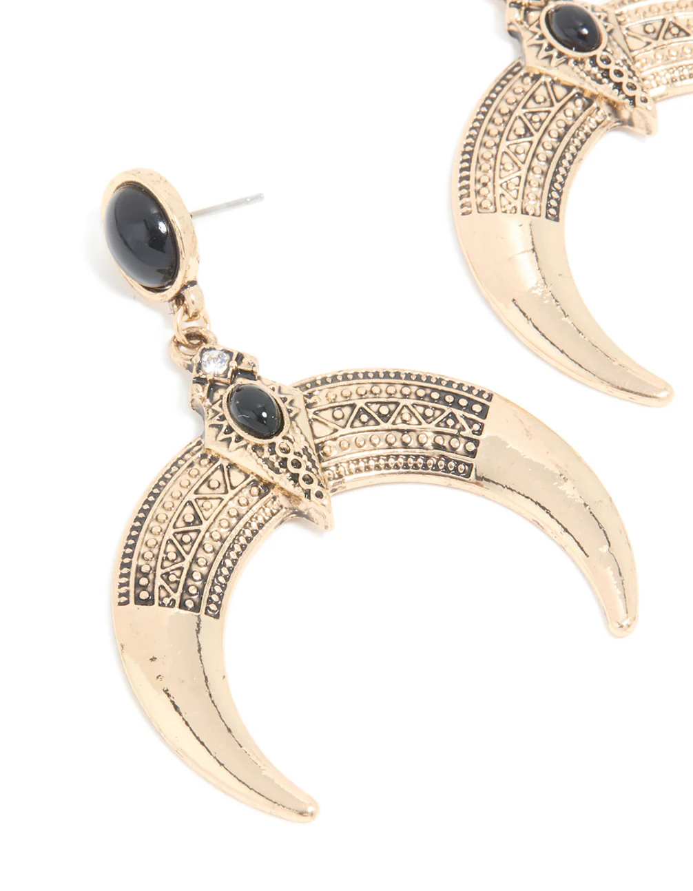 Antique Gold Horn Drop Earrings - Image 4