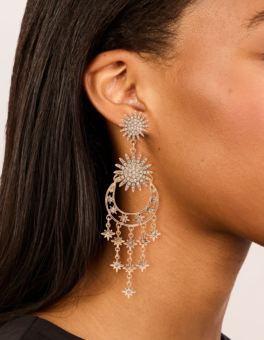 Antique Gold Moon & Star Drop Earrings - Image 2