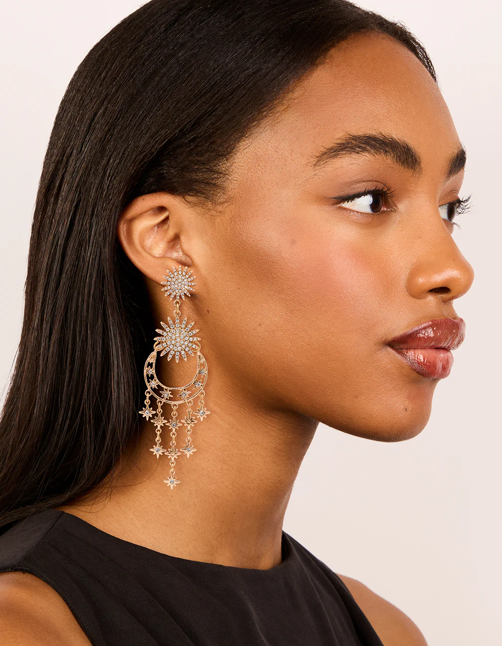 Antique Gold Moon & Star Drop Earrings - Image 3