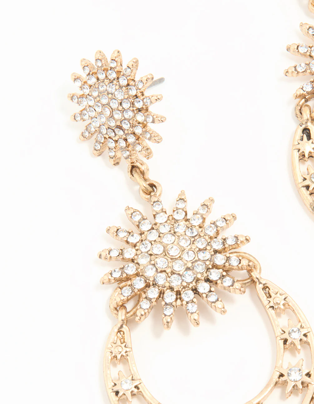Antique Gold Moon & Star Drop Earrings - Image 4