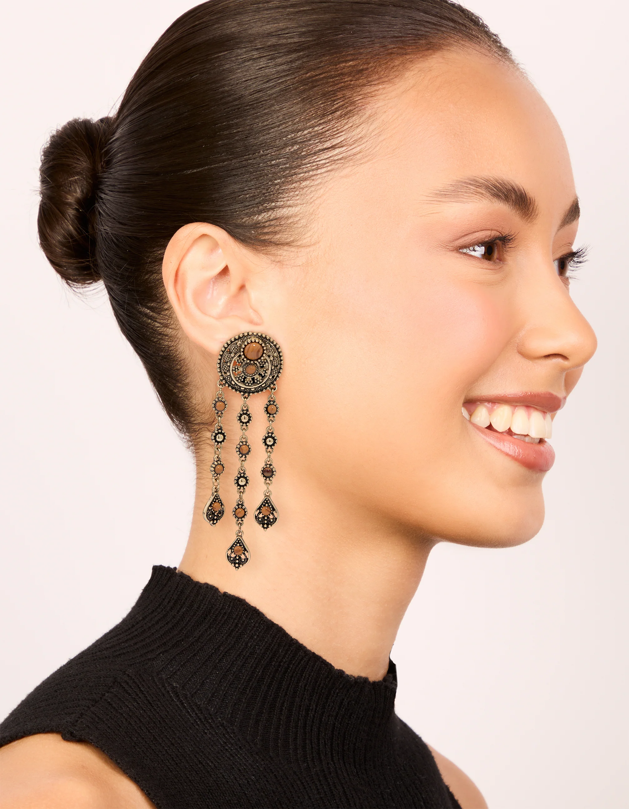 Antique Gold Orange Circle Drop Earrings - Image 3