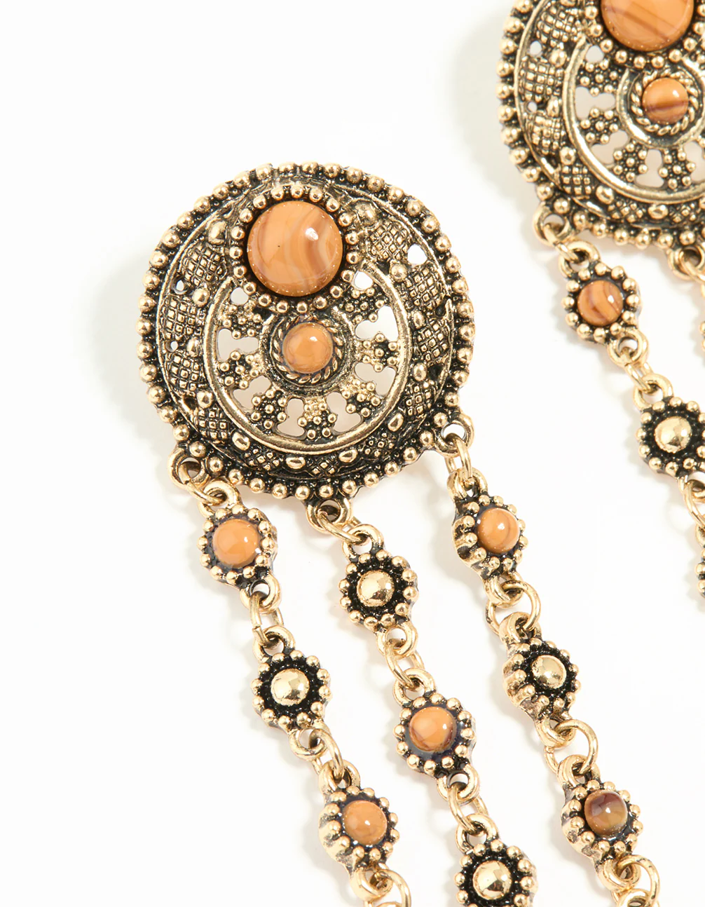 Antique Gold Orange Circle Drop Earrings - Image 4