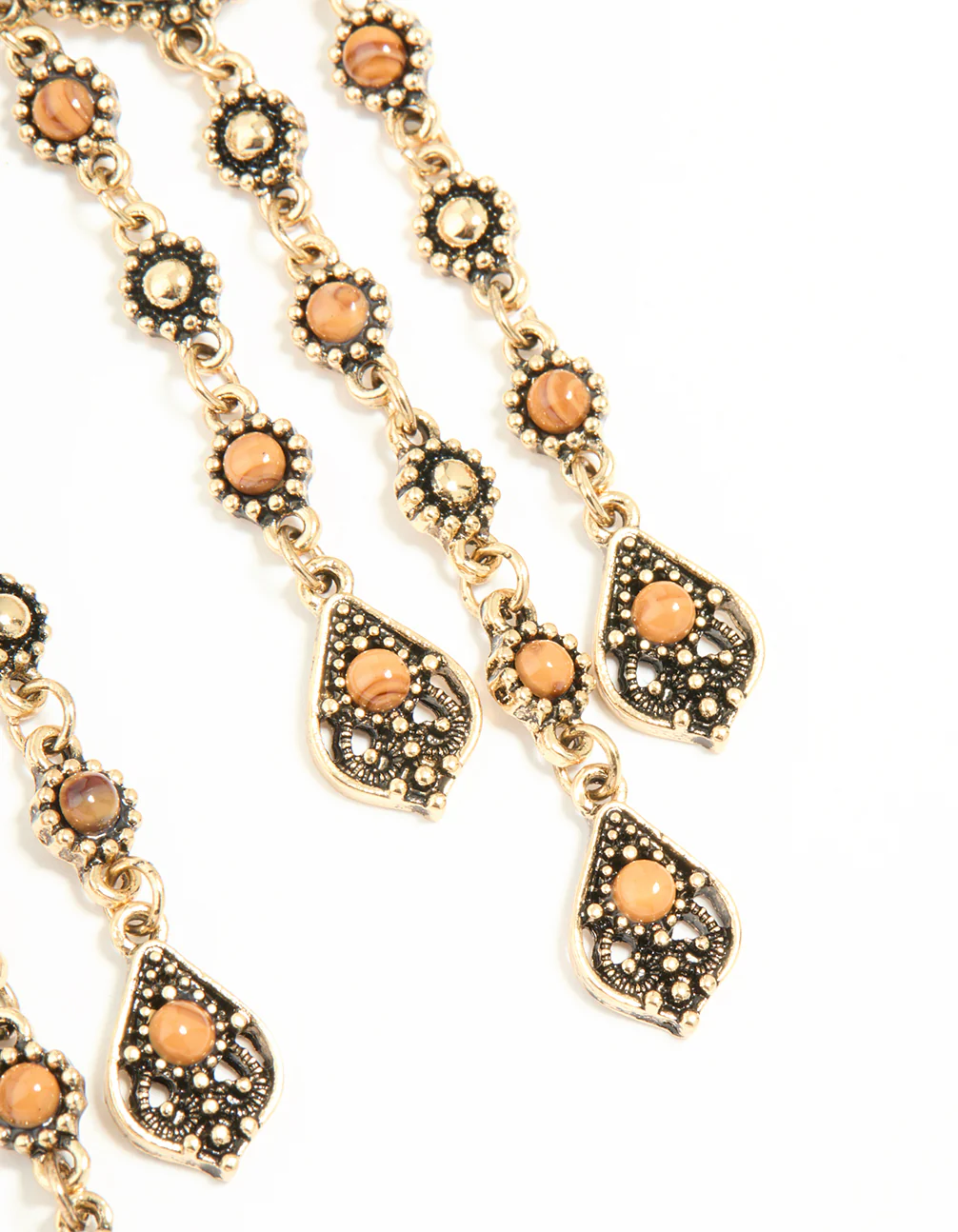 Antique Gold Orange Circle Drop Earrings - Image 5