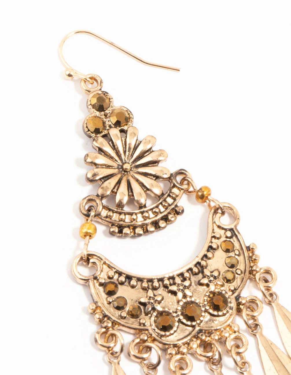 Antique Gold Patterned Large Drop Earrings - Image 2