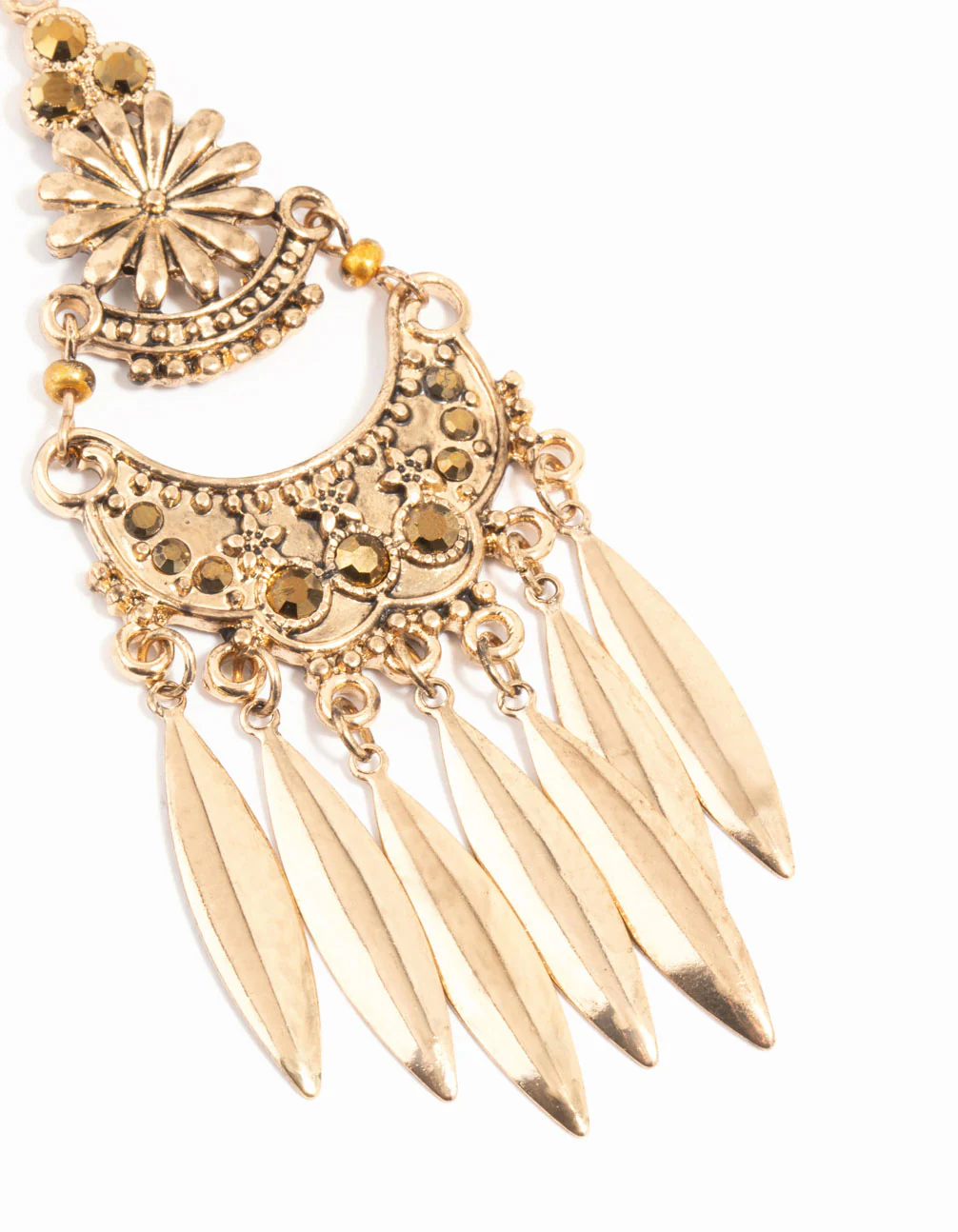 Antique Gold Patterned Large Drop Earrings - Image 3