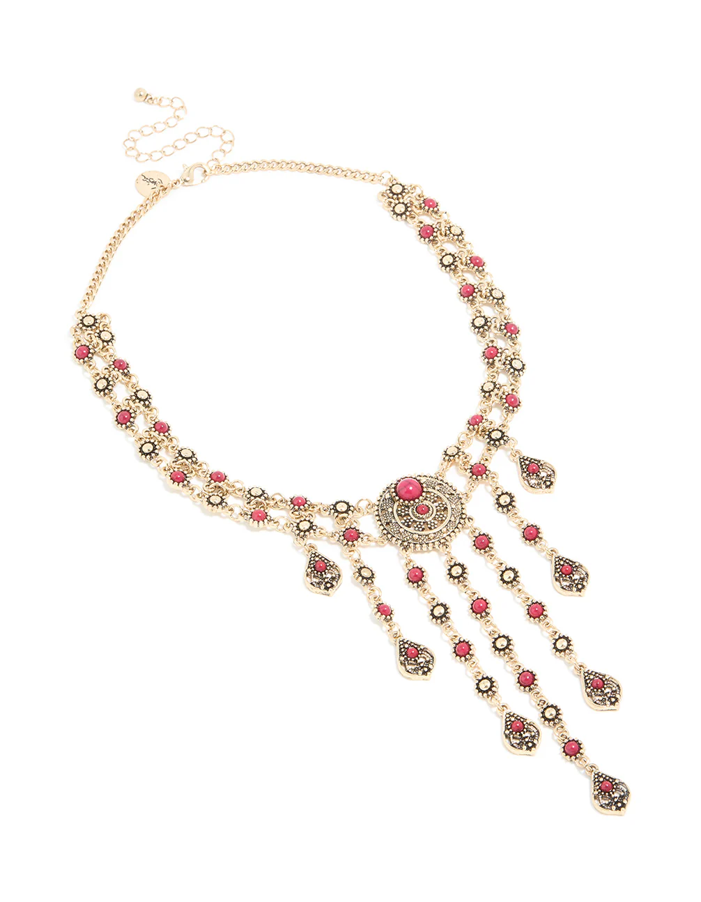 Antique Gold Red Drops Necklace - Image 2