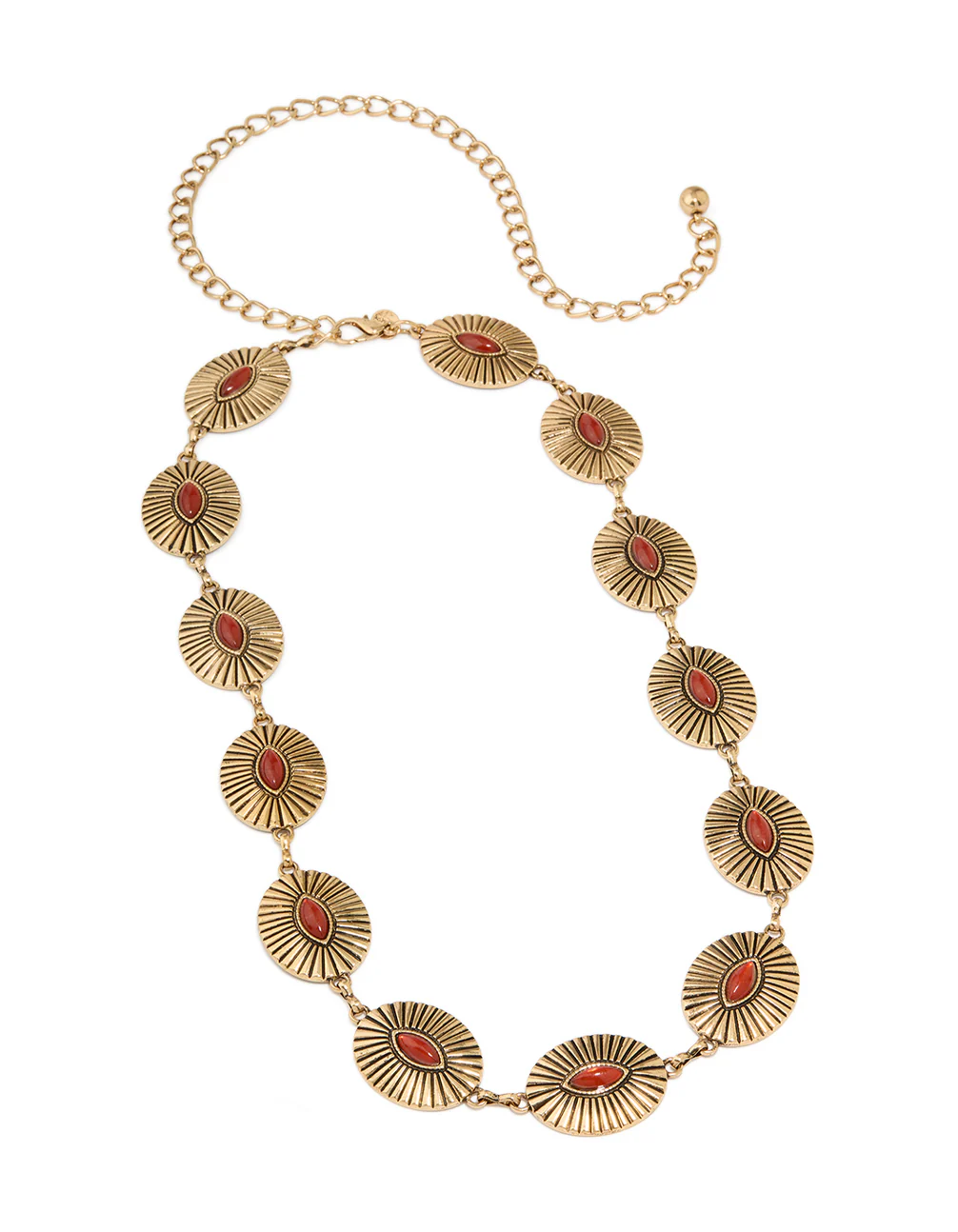 Antique Gold Red Oval Gem Western Belt - Image 2