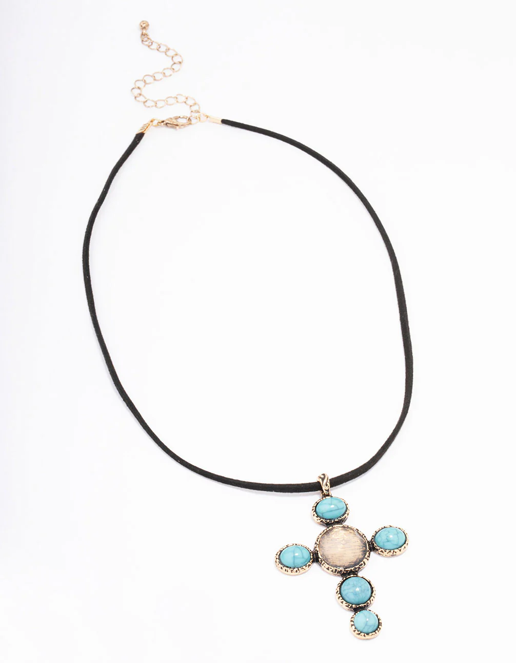 Antique Gold Rustic Stone Cord Pendant Necklace - Image 2