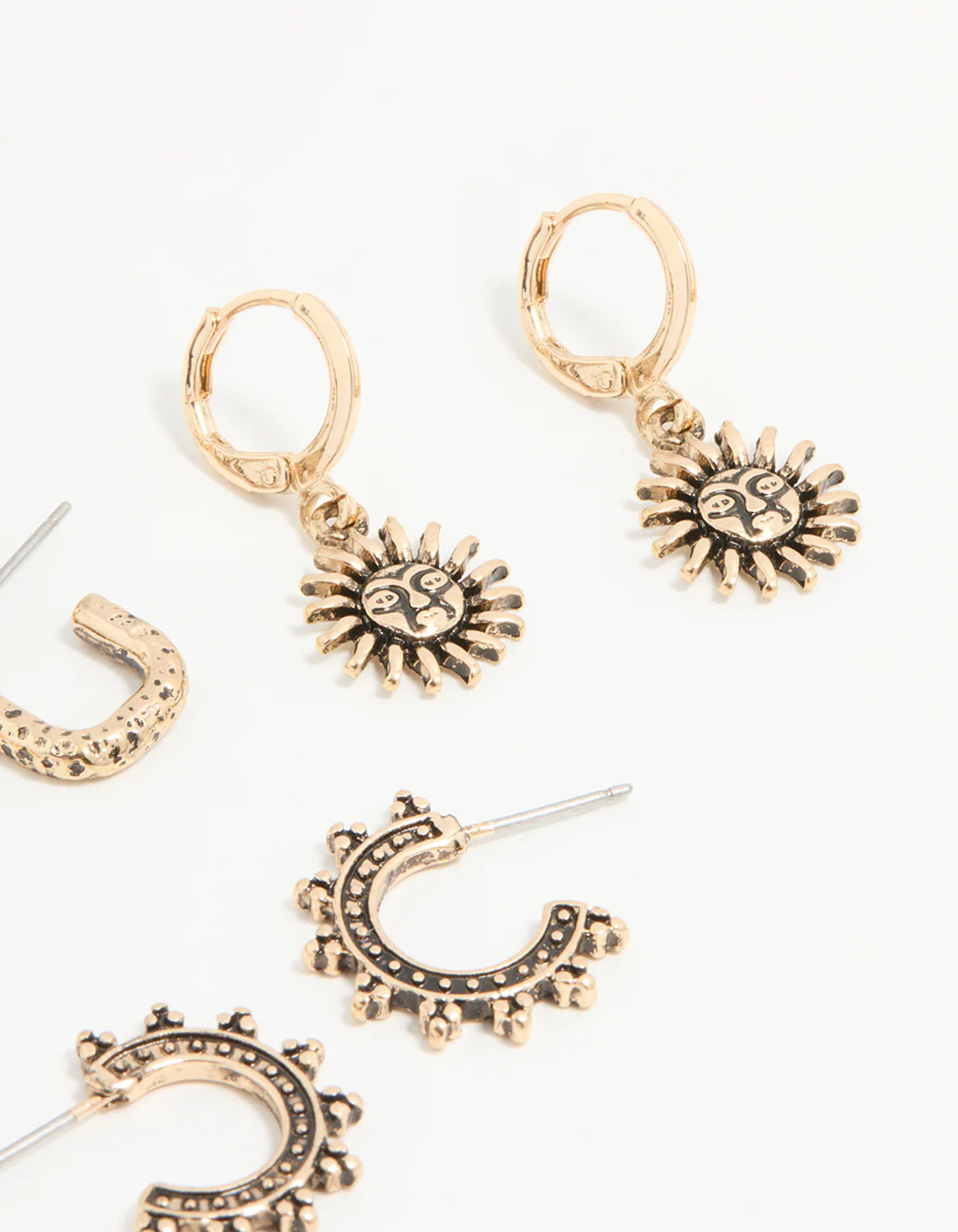 Antique Gold Sun & Star Huggie & Stud Earrings 6-Pack - Image 3