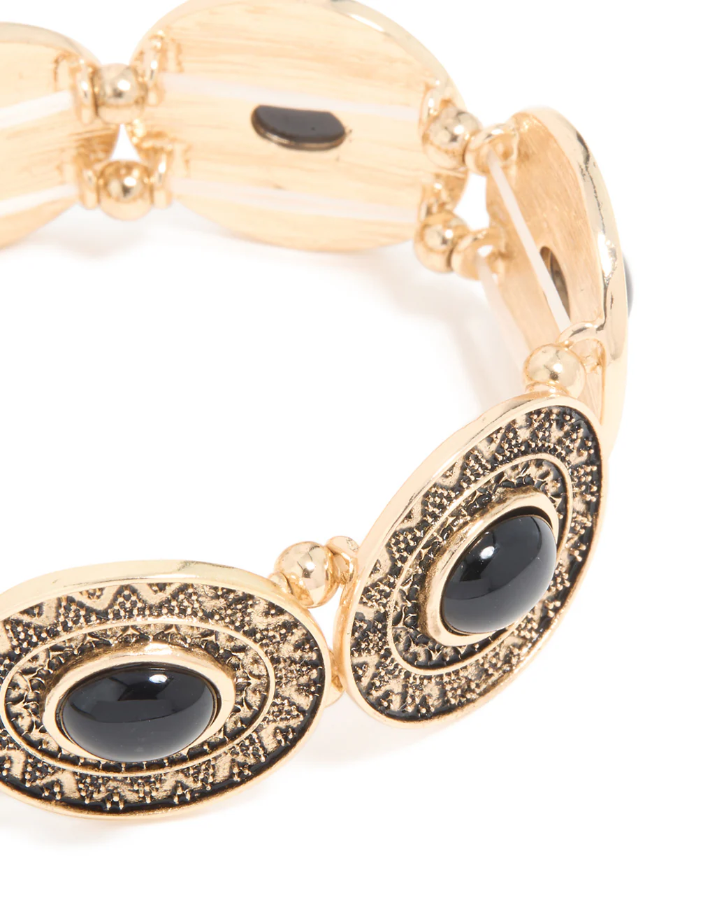 Antique Gold Textured Boho Large Stretch Bracelet - Image 4
