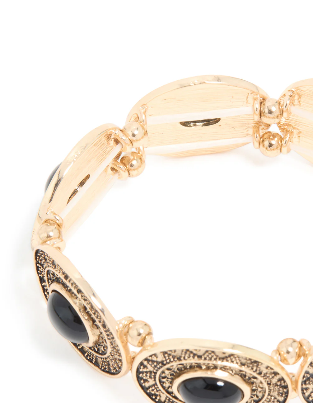Antique Gold Textured Boho Large Stretch Bracelet - Image 5