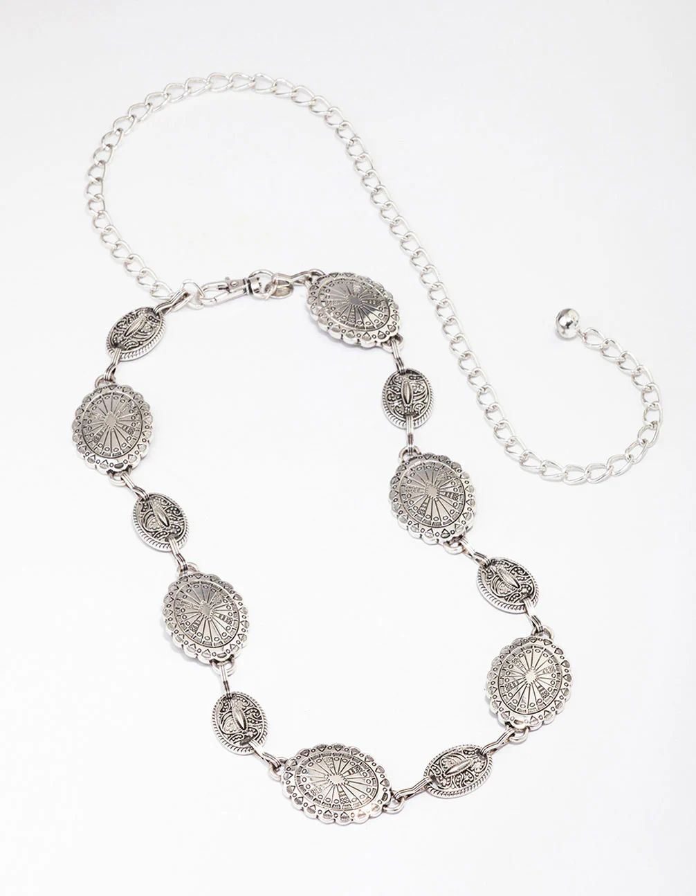 Antique Silver Textured Circular Chain Belt - Image 2