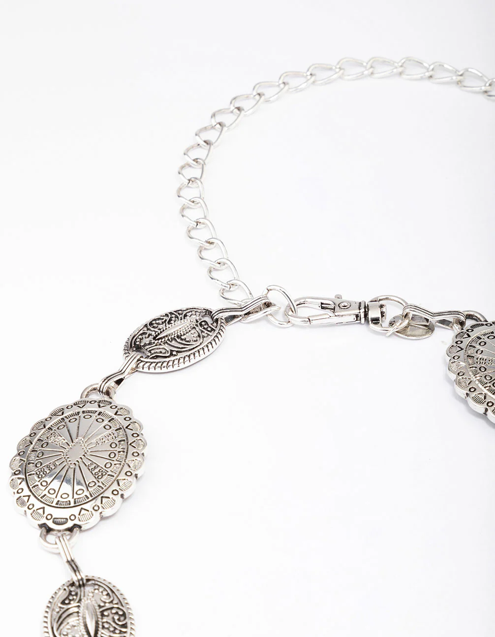 Antique Silver Textured Circular Chain Belt - Image 3