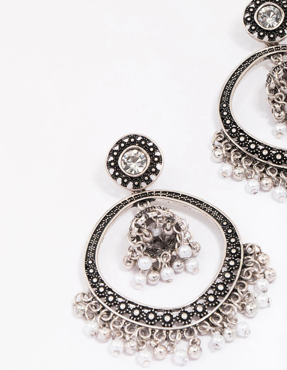 Antique Silver Beaded Ball Drop Earrings - Image 2