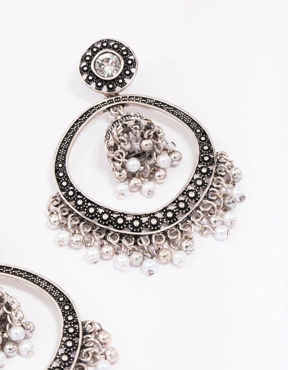 Antique Silver Beaded Ball Drop Earrings - Image 3