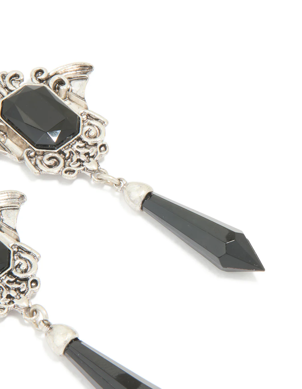 Antique Silver Black Gothic Cross Drop Earrings - Image 3