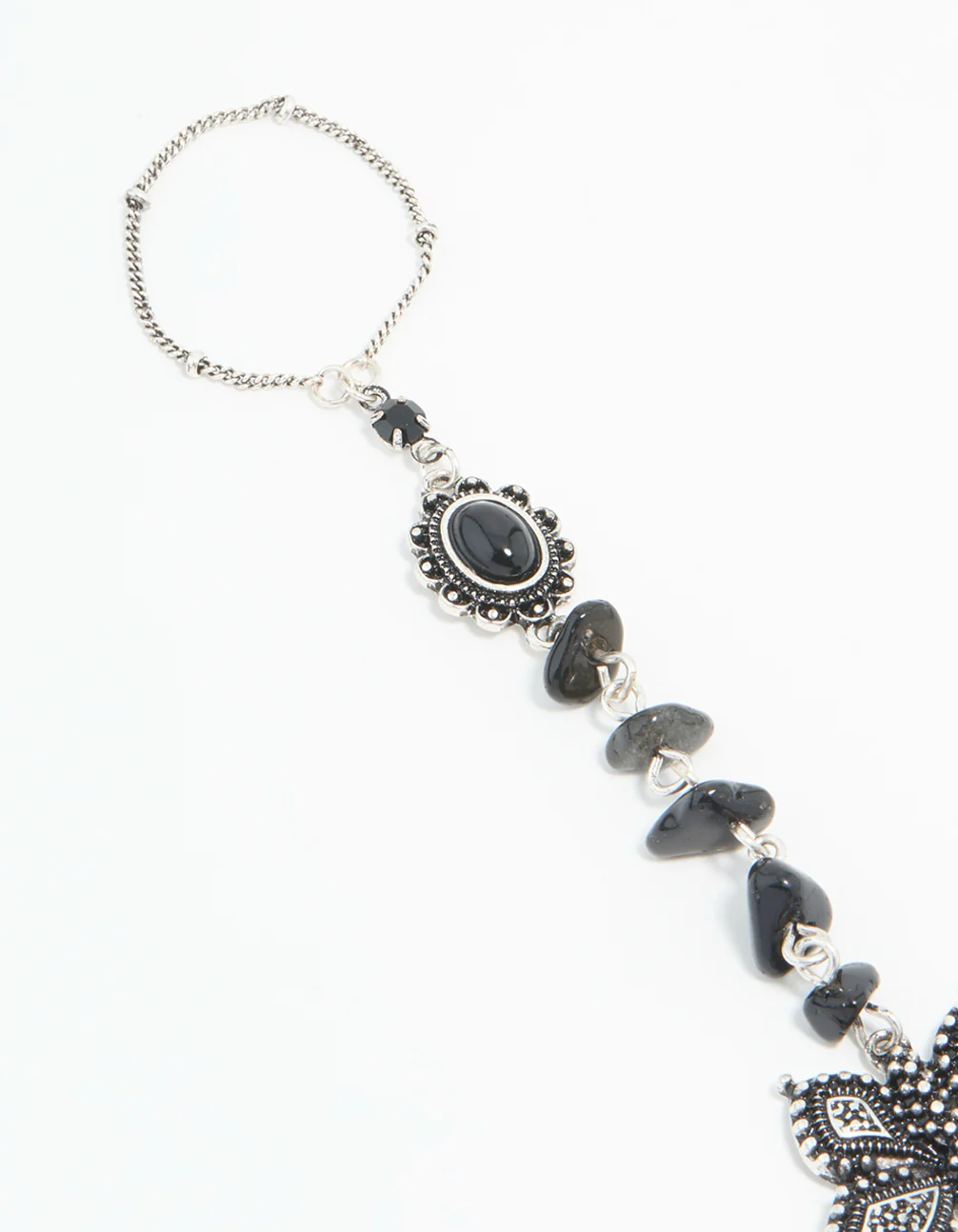 Antique Silver Black Stone & Butterfly Hand Chain - Image 2